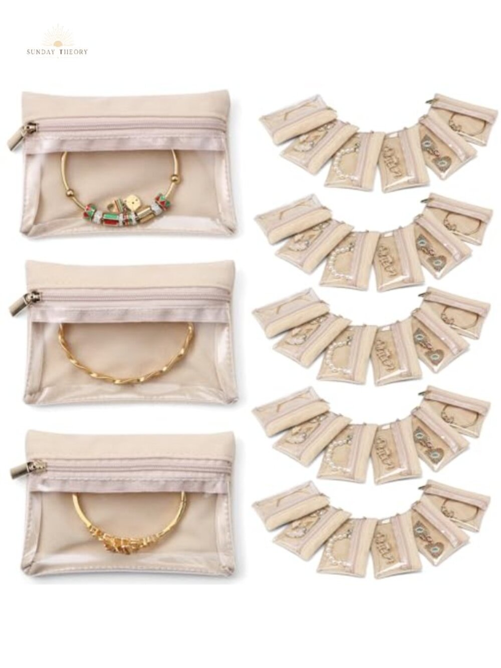 VLANDO Travel Jewelry Pouch 33pcs Clear Velvet Zipper Bag Organizer